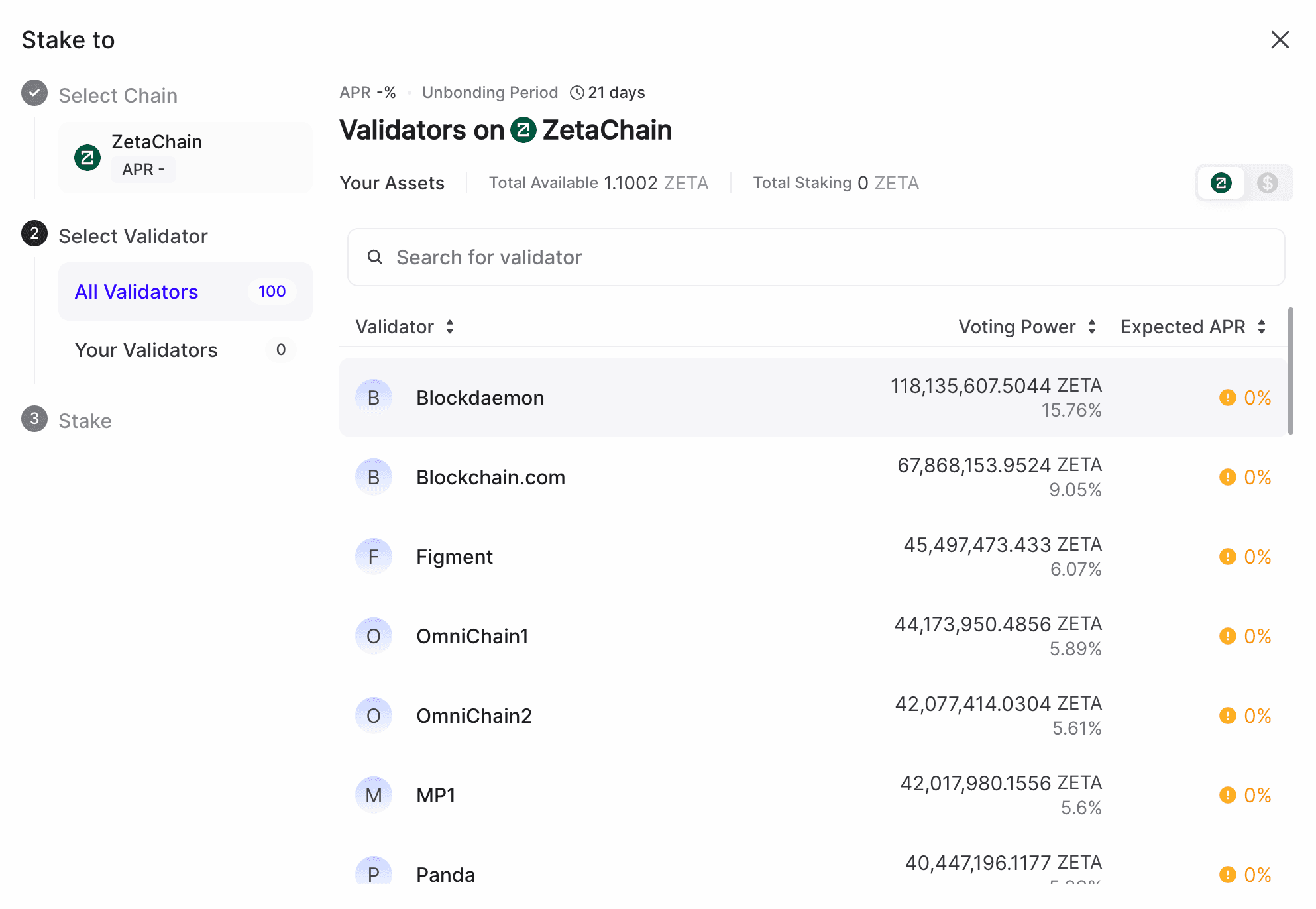 Keplr Staking Validators